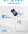 Anker Power Bank Battery Pack, 20,000mAh 22.5W High Speed Charging Portable Charger with Built-in USB C Cable, 1 USB-C, 1 USB-A A1647H21 (White)