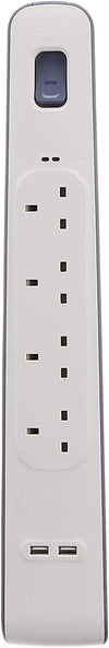 Belkin 4 Outlet Surge Protector with 2 x 2.4A Shared USB Charging, 2M Cable (BSV401sa2M)