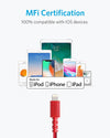 Anker PowerLine Select+ USB-A to Lightning Cable Red (6ft) - Durable Charging Cable