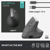 Logitech Mouse MX Vertical Wireless Mouse – Advanced Ergonomic Design, Bluetooth or USB, Rechargeable - (Graphite)