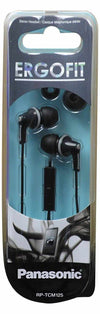 Panasonic ErgoFit In-Ear Earbuds Headphones with Mic/Controller RP-TCM125-K (Black)