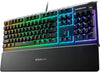 SteelSeries Keyboard Apex 3 RGB Gaming Keyboard – 10-Zone RGB Illumination – IP32 Water Resistant – Premium Magnetic Wrist Rest (Whisper Quiet Gaming Switch)