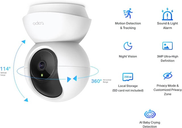 TAPO By TP-Link C210 2K 3MP Pan Tilt Security Camera, Baby/Pet Dog AI ...