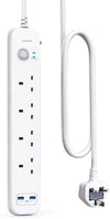 Anker Extension Lead 2M with 2 USB Ports and 4 Wall Outlets, Power Strip with USB Charging and Surge Protection for Home, Office