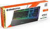 SteelSeries Keyboard Apex 3 RGB Gaming Keyboard – 10-Zone RGB Illumination – IP32 Water Resistant – Premium Magnetic Wrist Rest (Whisper Quiet Gaming Switch)